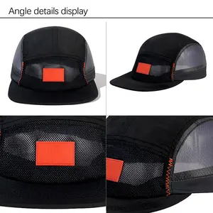 [Séchage rapide] Logo personnalisé plaine chapeau de course maille 5 panneaux sport Snapback non structuré étanche Fit Camp Hat Cap