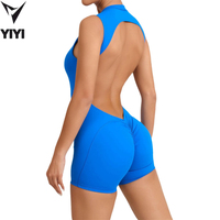 Combinaison de sport pour femme, col rond, sans manches, dos ajouré, respirante, une pièce, pour la salle de sport, l'haltérophilie, le yoga, l'entraînement