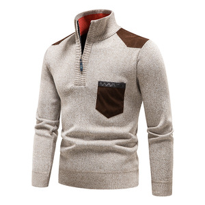 <strong>Men's</strong> Stand-up Collar <strong>Pullover</strong> Sweater with Fleece Lining <strong>for</strong> Autumn and Winter <strong>Men's</strong> Patchwork <strong>Pullover</strong> - Product Image 3
