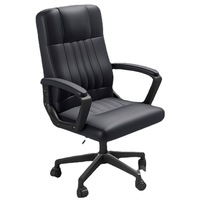 Chaise de bureau classique en cuir PU rembourrée, réglable, durable, à dossier moyen, avec accoudoirs - Marron