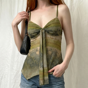 <b>Women's</b> Retro Print V Neck <b>Mesh</b> Camisole <b>Top</b> Sleeveless Lightweight Summer Tank <b>Top</b> Vintage Fashion Cami - Product Image 3