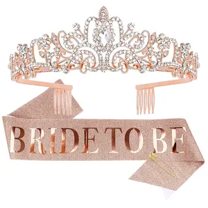 Kit de diadème de mariée pour future mariée, or Rose, décor de fête d'enterrement de vie de jeune fille, couronne en cristal, ceinture de mariée scintillante pour mariage