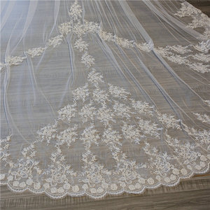 Voile de mariée longue Qushine, très vendu, pailleté, 3 mètres, voile en dentelle de mousseline de soie pour mariée, vente en gros - Product Image 5