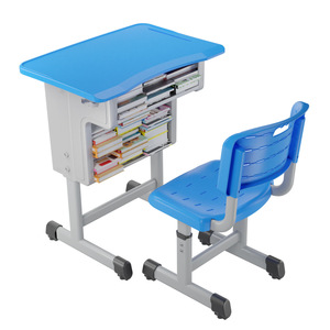 Soaring Eagle School <b>Desk</b> And Chair Set Height Adjustable For Primary Secondary Students Blue With Storage <b>Shelves</b> - Product Image 1