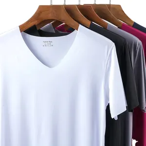 Toptan bambu modal erkek v yaka tshirt kısa kollu genç gömlek boy artı boyutu erkek t-shirt