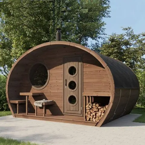 Op Maat Gemaakte Draagbare Sauna Canadese 4-6 Persoons Outdoor Hemlock Barrel Stoomboot Houtgestookte Sauna