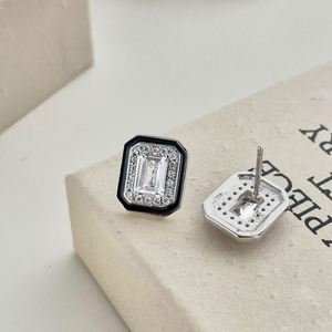 Dylam High Quality 925 Sterling Silver Rhodium Plated Emerald Cut Moissanite Diamond Rectangle Enamel 5A Zirconia <b>Stud</b> Earrings - Product Image 6