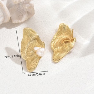 Geometric Stud <b>Earrings</b> With Pearl Inlay For Women Party Fashion Jewelry Stainless Steel Ear <b>Post</b> EH4757-10 - Product Image 3