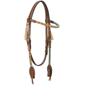 Cabeça frisada Stall com atado Western Headstall Mão Premium Tooled Couro Western Horse Headstall