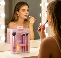 Großhandel Rosa 5-teiliges Make-up-Pinsel-Set mit Beauty-Schwamm Transparentes Etui Foundation Puder Rouge Lidschatten Pinsel-Kit für Frauen