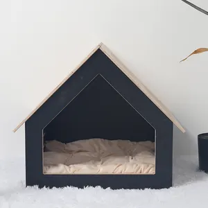 Elegante Casa de perro tallada madera contrachapada perro casa de madera maciza gato perro de madera mascota casa interior