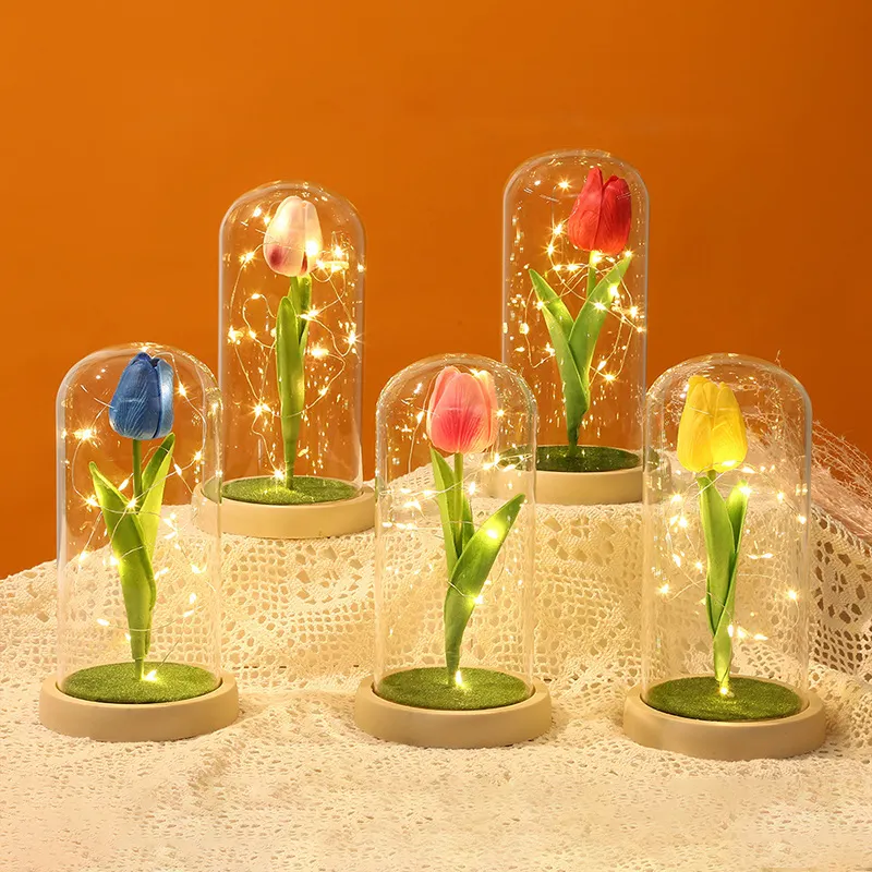 All'ingrosso Natale San Valentino regalo tulipani fiori conservati tulipani in cupola di vetro con luce a Led regali per la mamma delle donne