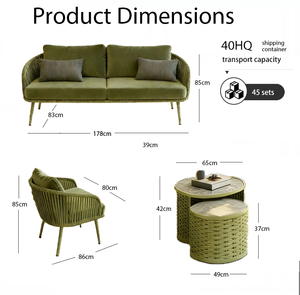 طقم أريكة فاخر مخصص للاستخدام الخارجي مع طاولة، تصميم من الحبال والراتان، متين ومقاوم للماء، مناسب للحدائق والفنادق والمطاعم والشواطئ - Product Image 3