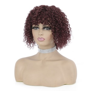 Peluca de cabello humano Remy para mujer, cabello rizado bohemio de 12 pulgadas y 165g, encaje suizo, <span class=keywords><strong>corto</strong></span>, Myanmar 99J #, <span class=keywords><strong>rojo</strong></span> <span class=keywords><strong>vino</strong></span>, 1 pieza - Product Image 4