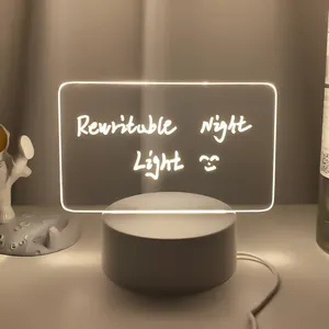 Tableau d'écriture effaçable pour messages mémo vierge USB acrylique veilleuse LED pour enfants