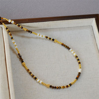 SP Style Minimaliste Oeil de Tigre Pierre Mère Shell Perle Naturelle Collier Ras Du Cou pour les Femmes