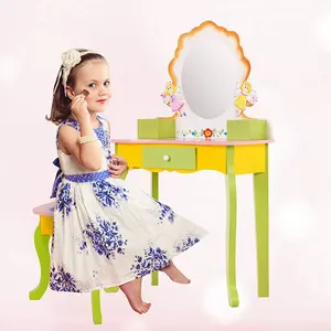 Coiffeuse de princesse pour filles, jouets pour enfants, commode avec miroir, tiroir en bois, ensemble de table de maquillage, TY10095