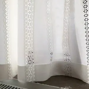 Conception simple dentelle 100% Polyester blanc voilage tissu Voile approvisionnement d'usine pour le salon