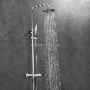 high quality thermostatic shower faucet set silver color brass material bathroom shower set thermostatic bath & shower faucets