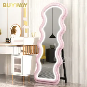 LED Dimming Irregular Full-length Body Ins Decor Dressing Mirror Big Length Floor Wall Standing Wave Mirror Makeup Espejo