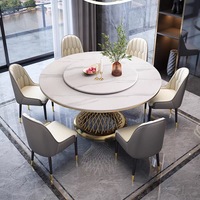Table de salle à manger moderne de luxe avec dessus en marbre et base en acier inoxydable 6 places meubles de restaurant table à manger ronde ensemble 4 chaises