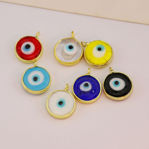 JF7371 Plaqué or Multicolore Lampwork Verre Evil Nazar Eye Coin Rond Charme Pendentifs Amulette Talisman <span class=keywords><strong>Protecteur</strong></span> Chanceux <span class=keywords><strong>Pendentif</strong></span> - Product Image 3