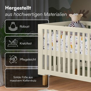 Lit bébé moderne et contemporain en MDF, réglable en hauteur sur 3 positions, avec pieds en bois massif, durable pour chambre à coucher - Vente en gros - Product Image 3
