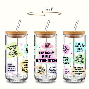 โถแก้วพร้อมฝาไม้ไผ่และถ้วยแก้วอเนกประสงค์นำกลับมาใช้ใหม่ได้สร้างแรงบันดาลใจคัมภีร์ไบเบิล - Product Image 4