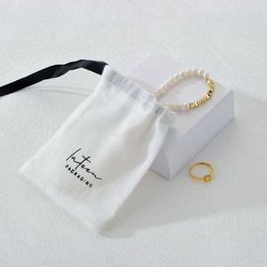 Nouvelle conception, sac à bijoux en coton et lin personnalisé avec cordon de serrage, pochette pour bagues, boucles d'oreilles, colliers, sac de rangement - Product Image 4