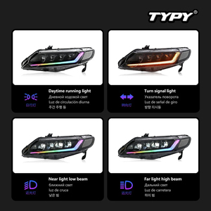 Kit de lentes de repuesto para faros delanteros TYPY para Civic 8ª generación 2006-2011 con luz diurna RGB y señal de giro secuencial - Product Image 4