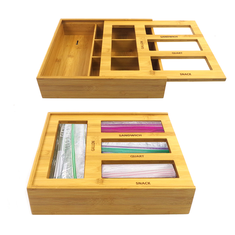 Сдвижной крышкой бамбука замка застежка-молнии, органайзер, хранилище, сумочка, настенный бамбука Ziplock мешок Органайзер закуски галлонов сэндвич сумка-Органайзер