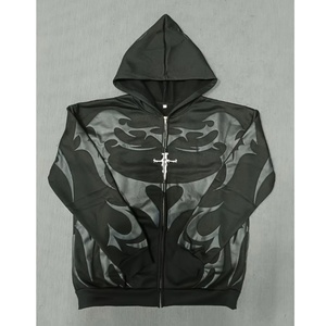 Sweat à capuche tendance pour homme avec logo personnalisé, streetwear surdimensionné, 100% coton, motif flamme, épaules tombantes - Product Image 2