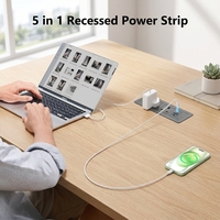 Enchufe de Extensión Empotrable de Escritorio Industrial con Enchufe del Reino Unido, 2 Tomas de Corriente, PD 20W, USB-A y 2 Puertos Tipo-C para Uso en Hogar/Oficina/Hospital