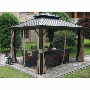 Gazebo de Madera <span class=keywords><strong>Alto</strong></span> y Lujoso para Exteriores, Protección contra Sol, Lluvia y Nieve - Product Image 1