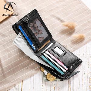 Andong Leather New RFID Short Wallet Purse for <b>Men</b> Genuine Cow Leather Business <b>Clutch</b> <b>Bag</b> Coin <b>Bag</b> Multi-function Card Holder - Product Image 3