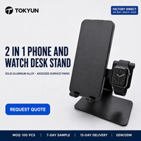 Support de téléphone de bureau en alliage d'aluminium, support double pour téléphone portable, support pour montre connectée, organisateur pour bureau et maison, OEM ODM, vente en gros