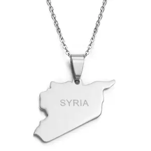 Cheap wholesale classic laser Syria engrave on Syria map silver color stainless steel Syria map necklace