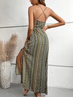 Robe longue bohème à volants pour femme, tenue d'été ethnique dos nu avec fente sur la cuisse, idéale pour la plage