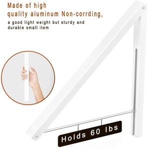 Porte-vêtements pliable mural rétractable, installation facile, blanc - Product Image 4
