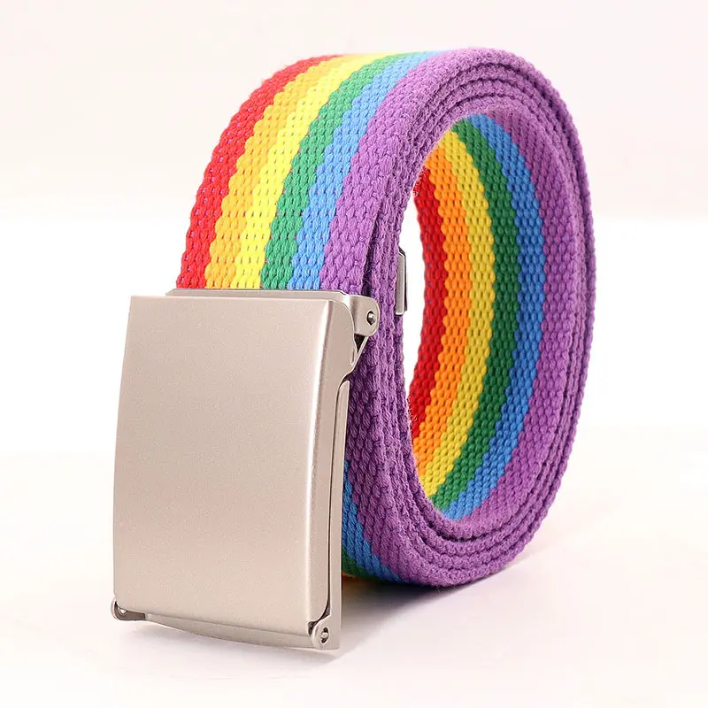 REWIN Rainbow Designer Canvas Belt 120cm Thick Nylon Polyester Stripe Fabric Belts For Men Women