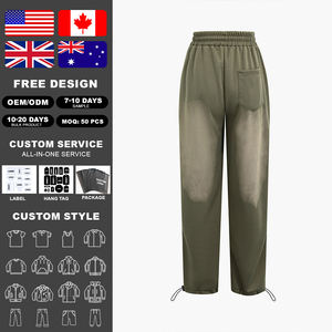 KingSen Breathable Comfort Vintage Washed Elastic Waist Pants Loose Fit <b>Drawstring</b> Casual <b>Trousers</b> with Back Pocket - Product Image 2