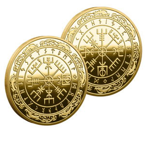 Noordse Viking Rune Metaal Ambachtelijke Herdenkingsmunt Kompas Thema Souvenir Munt Vintage Stijl Bureaudecoratie - Product Image 1