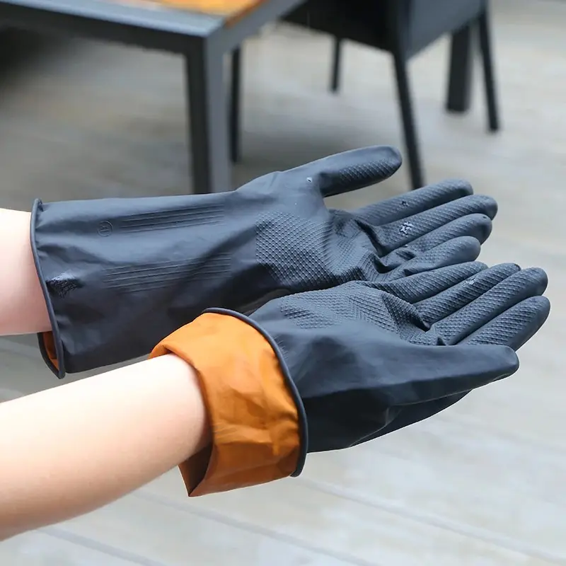 Yüksek kaliteli iyi fiyat lateks kauçuk eldiven siyah kimyasal endüstriyel lateks eldiven 35Cm