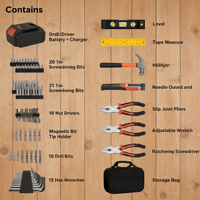 Kit d'outils professionnel 20V MAX perceuse-visseuse 25 pièces avec batterie et chargeur, en acier au chrome-vanadium, boîte en plastique