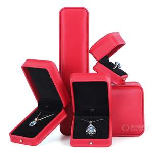 Cajas de Joyería de Piel Sintética PU Roja de Lujo al por Mayor, Personalizadas y de Primera Calidad, para Collares, Pulseras, Anillos y Pendientes - Product Image 1