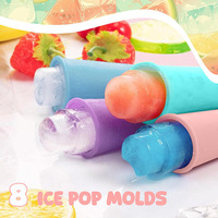Ensemble de 8 moules à glaces en silicone colorés avec quatre couleurs, tubes à glaces réutilisables pour enfants et familles