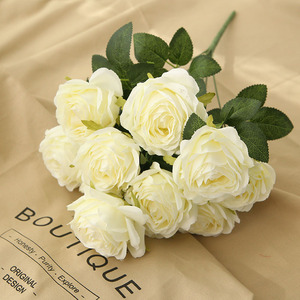 ช่อดอกกุหลาบผ้าไหมประดิษฐ์สำหรับตกแต่งงานแต่งงาน 10 หัว สีชมพู - Product Image 6