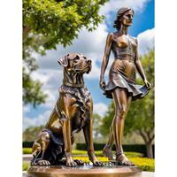 Sculpture en bronze de jardin de villa, homme assis avec un chien