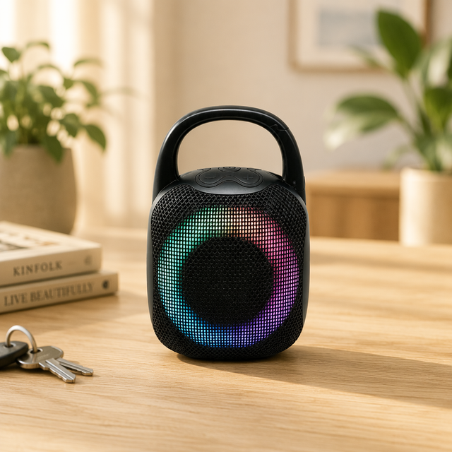 Bluetooth Speaker, 800mAh Battery 5W Wireless Speaker with RGB Ring Light & Carry Hook for Sports Camping Party
