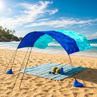 Toldo de Playa, Protección Solar 300*300cm UPF 50+, Resistente al Agua y al Viento, Portátil, de Fácil Montaje, Refugio para Campamento al Aire Libre, Postes de Acero